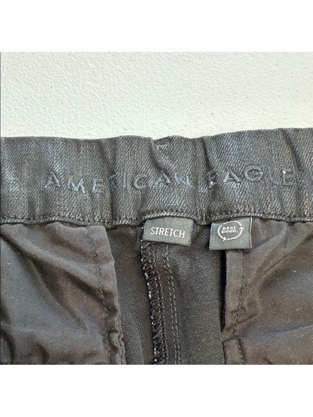 American Eagle Jeans Wide Leg High Rise Black Coated Trouser Pants 10 - Picture 8 of 9